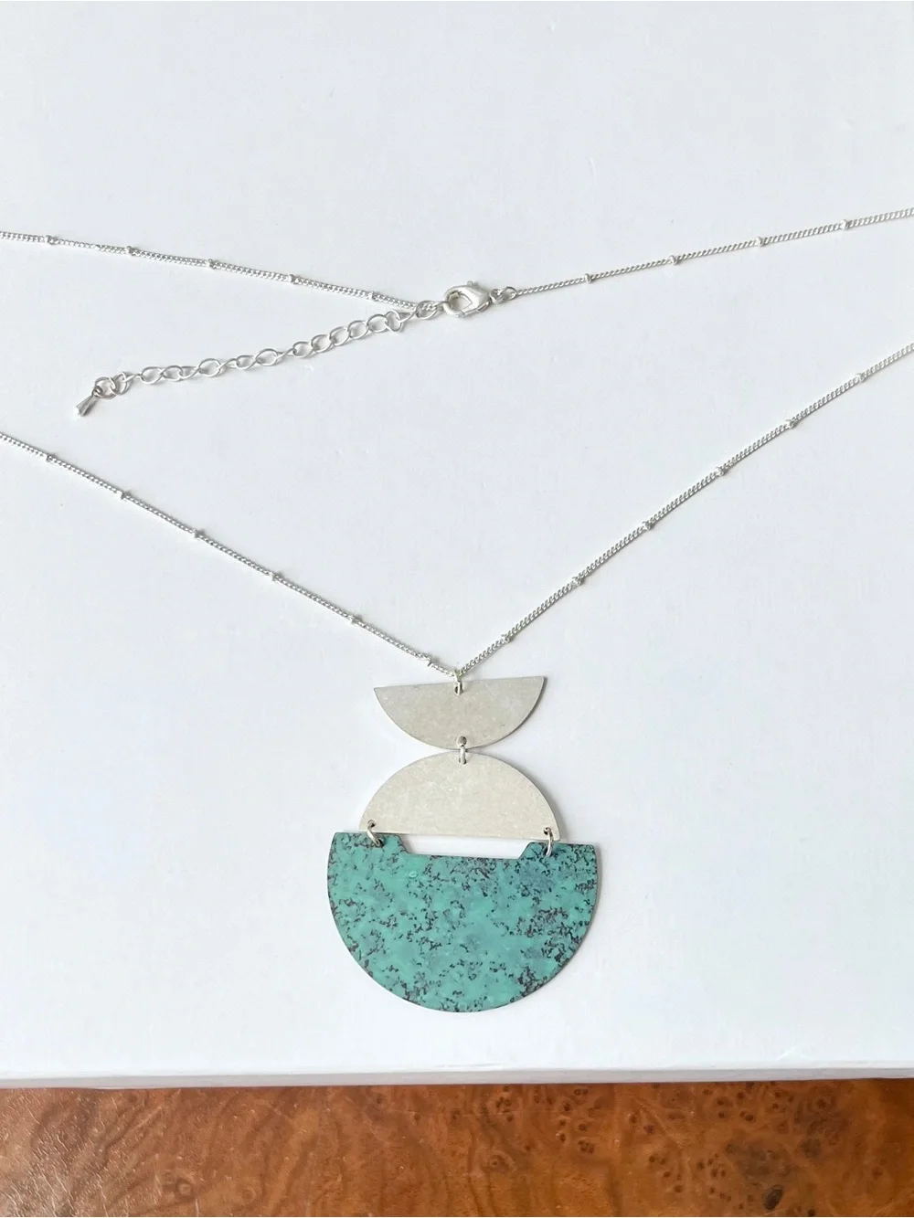Verdigris Patina Geometric Pendant Necklace